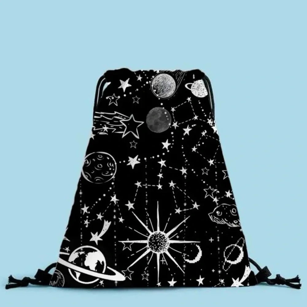 New Celestial Handmade Black White Drawstring Backpack Cinch Bag Water Resistant - Picture 5 of 12